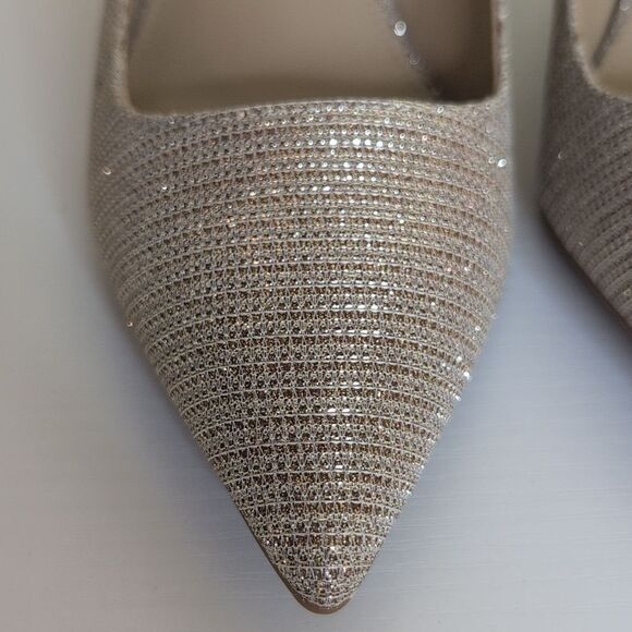 Michael Kors 7.5 Alina Flex Pump Pale Gold Glitter Chain Mesh Heels, NEW - Picture 5 of 11
